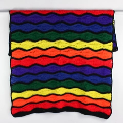 Handmade Knitted Rainbow & Black Throw Blanket 50" x 66.5"