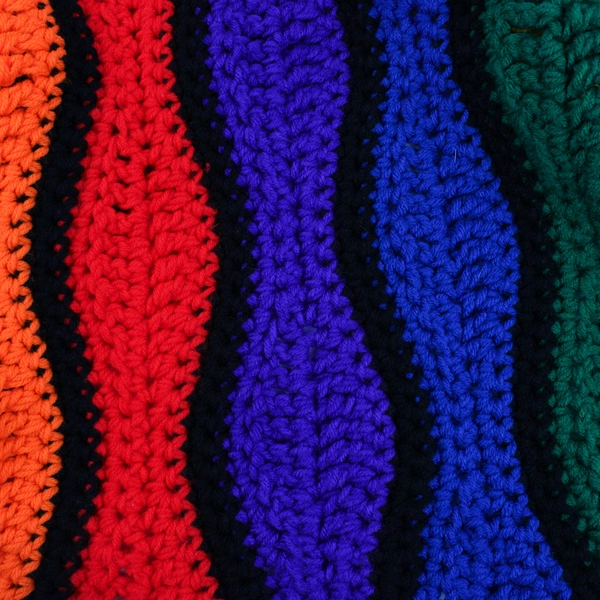 Handmade Knitted Rainbow & Black Throw Blanket 50" x 66.5"