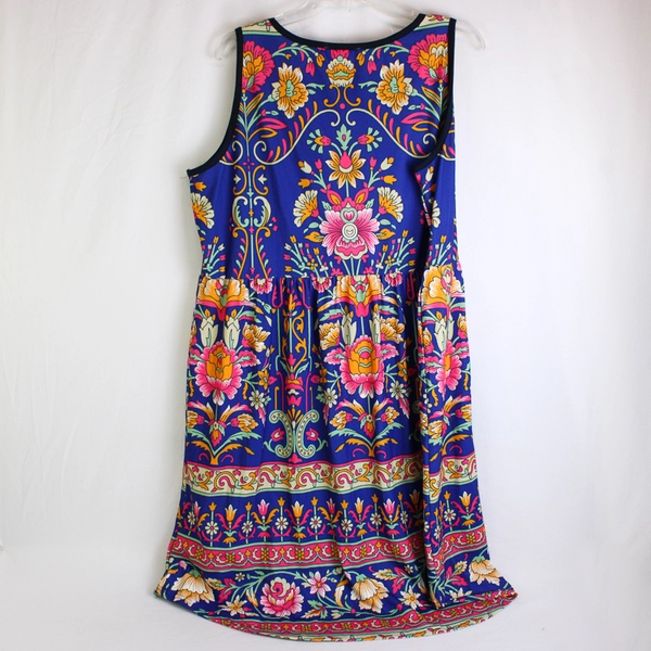 Izuria Multicolor Floral Sleeveless A-Line Midi Dress Women's Size 2XL