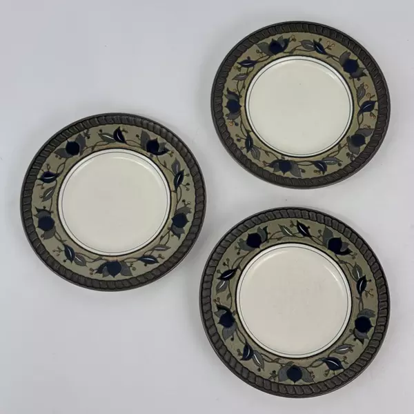 3 Mikasa Intaglio Arabella Bread Plates Blue Green Leaves 6.5 Inch CAC01