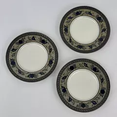 3 Mikasa Intaglio Arabella Bread Plates Blue Green Leaves 6.5 Inch CAC01