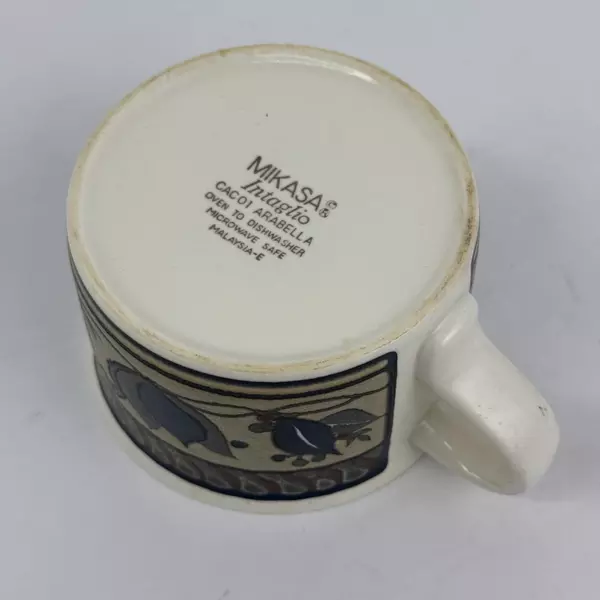 Mikasa Intaglio Arabella Flat Coffee Mug Blue Green Leaves 3.5 Inch CAC01