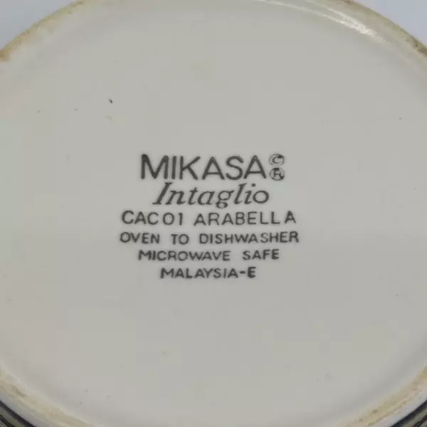 Mikasa Intaglio Arabella Flat Coffee Mug Blue Green Leaves 3.5 Inch CAC01