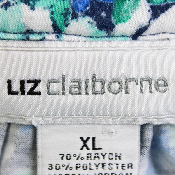 Liz Claiborne Blue and Green Floral T-Shirt Women's Size XL