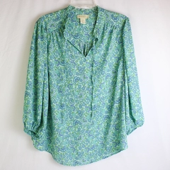 Cynthia Rowley Green and Blue Floral Balloon Sleeve Blouse Women's Size 1X