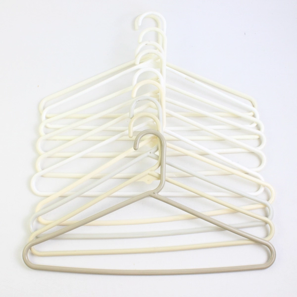 Lot of 10 Off-White Plastic Clothes Hangers With Hooks