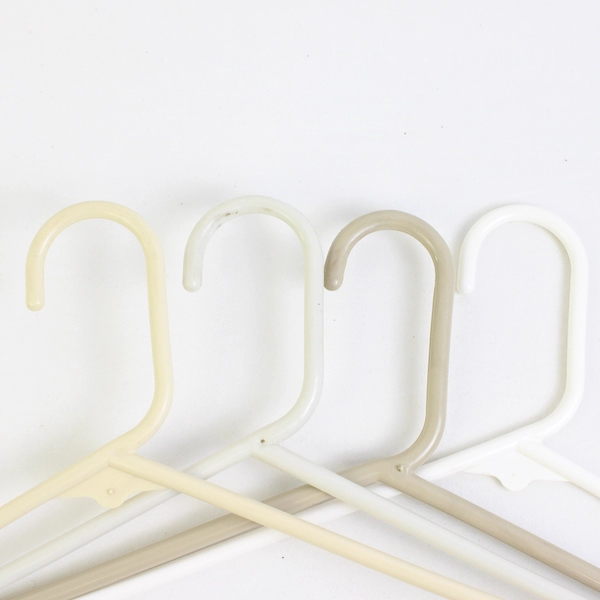 Lot of 10 Off-White Plastic Clothes Hangers With Hooks