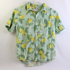 Old Navy Green and Yellow Lemon Print Button-Up Boys' Size XL 14-16