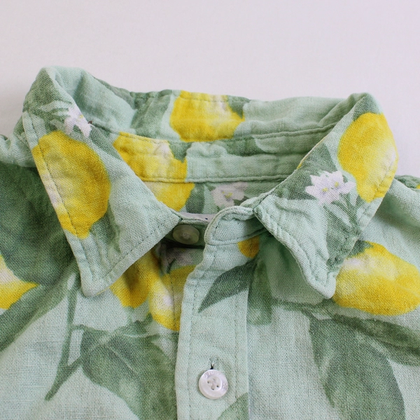 Old Navy Green and Yellow Lemon Print Button-Up Boys' Size XL 14-16