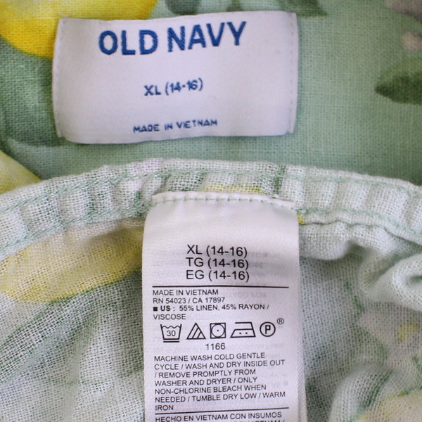 Old Navy Green and Yellow Lemon Print Button-Up Boys' Size XL 14-16