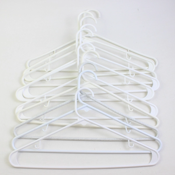 Lot of 10 Variety White Tubular Clothing Hangers with Hooks