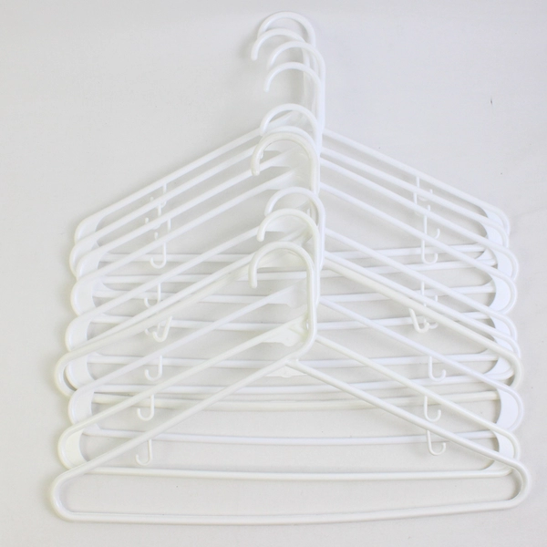 Lot of 10 White Clothing Hangers with Hooks