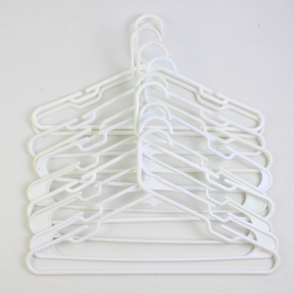 Lot of 10 White Notched Tubular Clothing Hangers