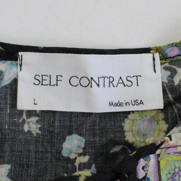 Self Contrast Floral Blouse with Tie Neckline Women's Size Large