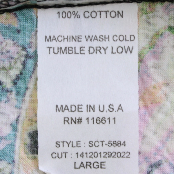 Self Contrast Floral Blouse with Tie Neckline Women's Size Large