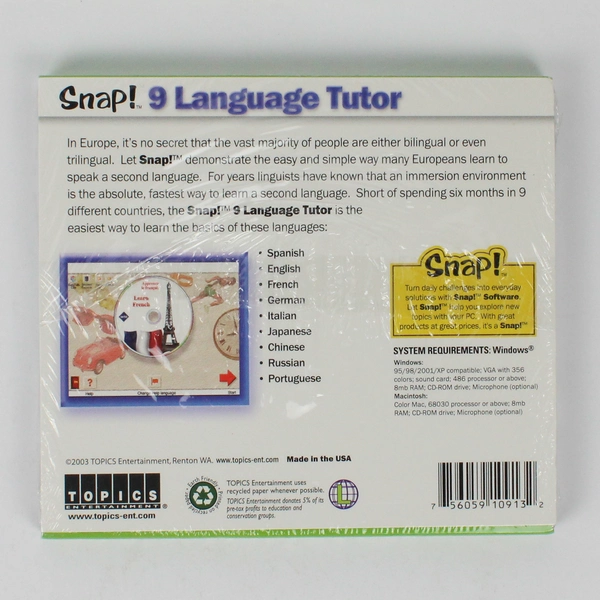 Snap! 9 Language Tutor CD-ROM Software Everyday Solutions 2003 New Sealed