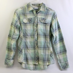 Columbia Women's S Light Green Plaid Button-up Long Sleeve