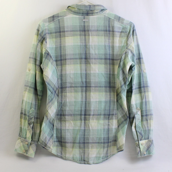 Columbia Women's S Light Green Plaid Button-up Long Sleeve