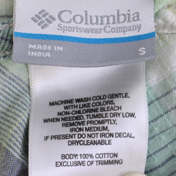 Columbia Women's S Light Green Plaid Button-up Long Sleeve