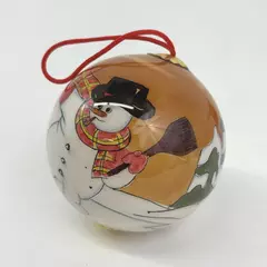 Inside Art Glass Blown Ornament Snowman Sledding Christmas in Box