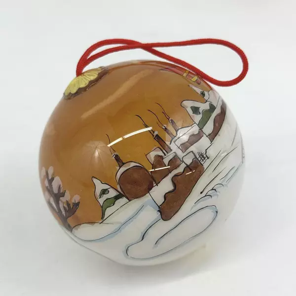 Inside Art Glass Blown Ornament Snowman Sledding Christmas in Box