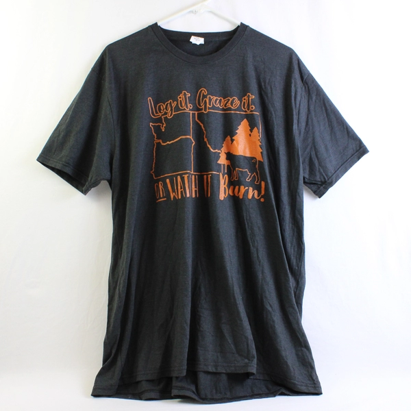 Allmade Log It Graze It Or Watch It Burn Charcoal Gray T-Shirt Women's Size 2X