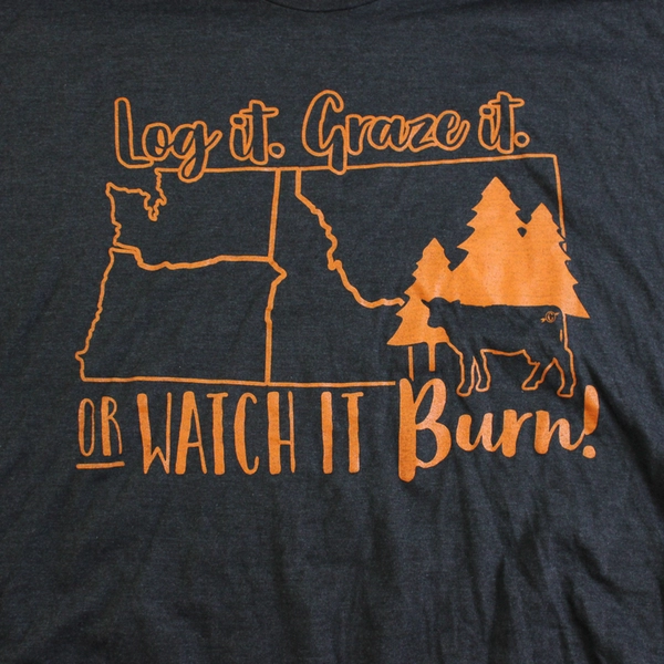 Allmade Log It Graze It Or Watch It Burn Charcoal Gray T-Shirt Women's Size 2X