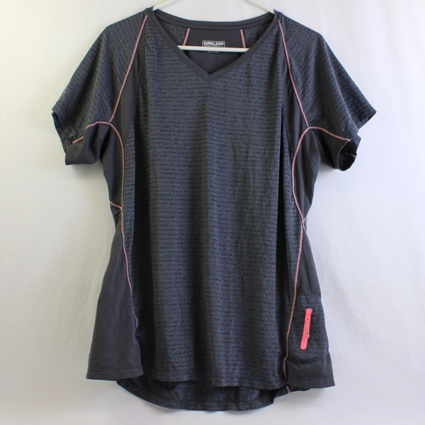 Kirkland Signature Gray Short-Sleeve V-Neck Athletic T-Shirt Women's Size XL