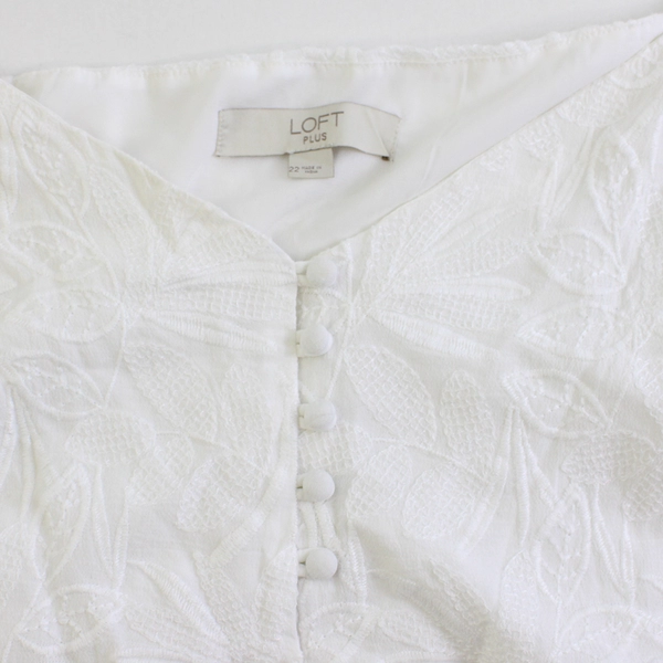 Loft Embroidered White Spaghetti Strap Tank Women's Size 22