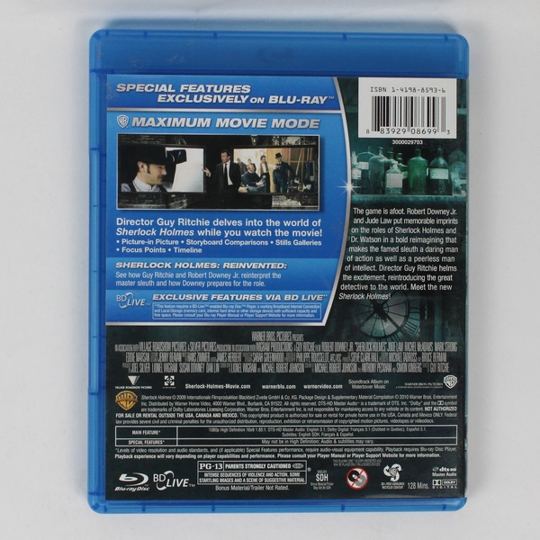 Sherlock Holmes 2009 Blu-Ray Disc Starring Robert Downey Jr. Jude Law