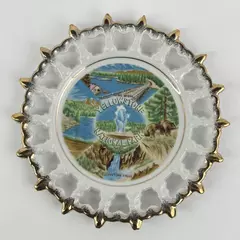 Yellowstone National Park Souvenir Plate Pierced Rim Gold Edge