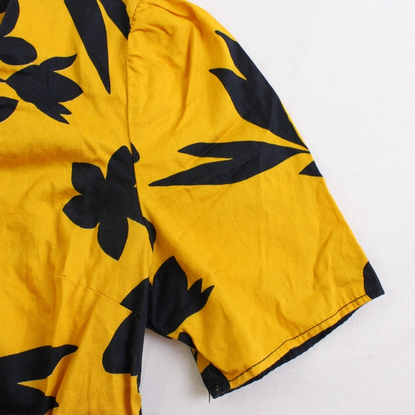 Who What Wear Navy Blue and Yellow Floral Fit and Flare Midi Dress Women's XS