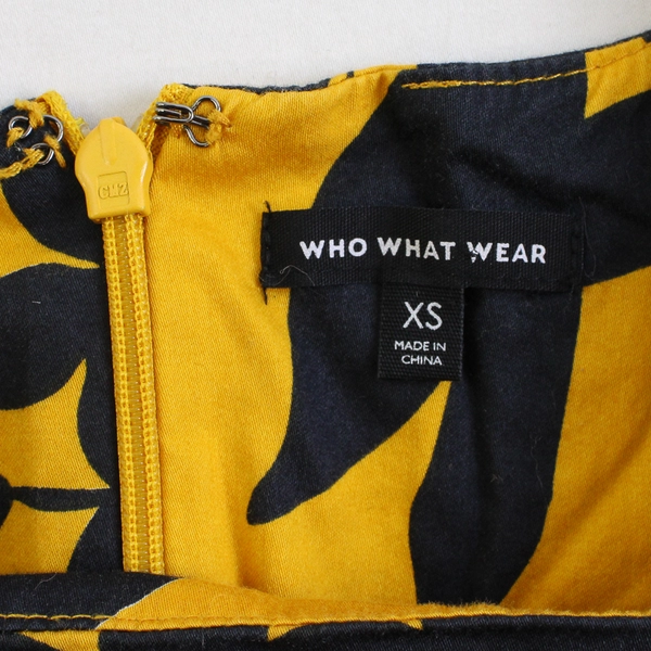 Who What Wear Navy Blue and Yellow Floral Fit and Flare Midi Dress Women's XS