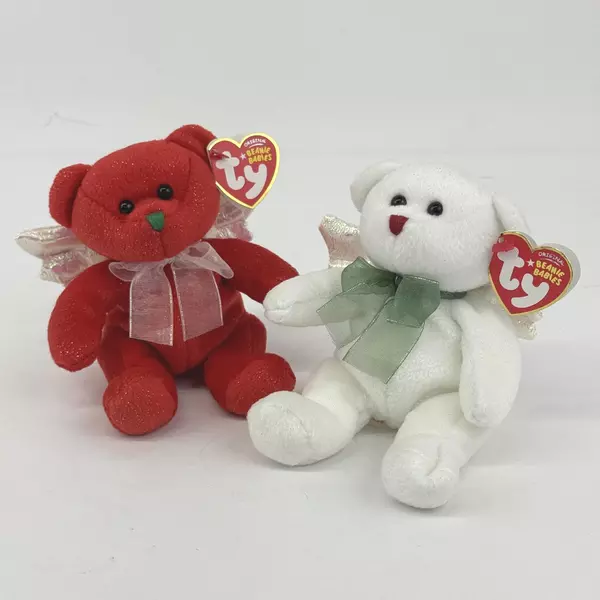 2007 Ty Beanie Baby Angels Named Hark In Red And White Set of 2