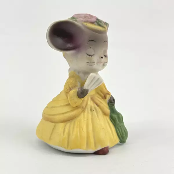 Vintage Ceramic Victorian Style Female Mouse Figurine With A Parasol and Fan
