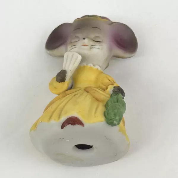 Vintage Ceramic Victorian Style Female Mouse Figurine With A Parasol and Fan