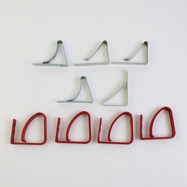 Lot of 9 Metal and Red Plastic Tablecloth Clamps