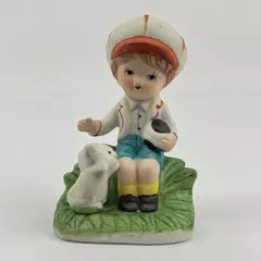 Vintage Boy With Kitten Ceramic Figurine