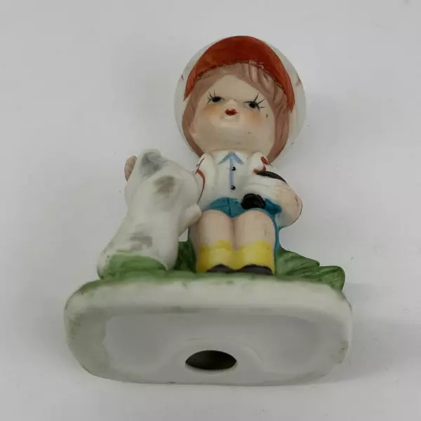 Vintage Boy With Kitten Ceramic Figurine