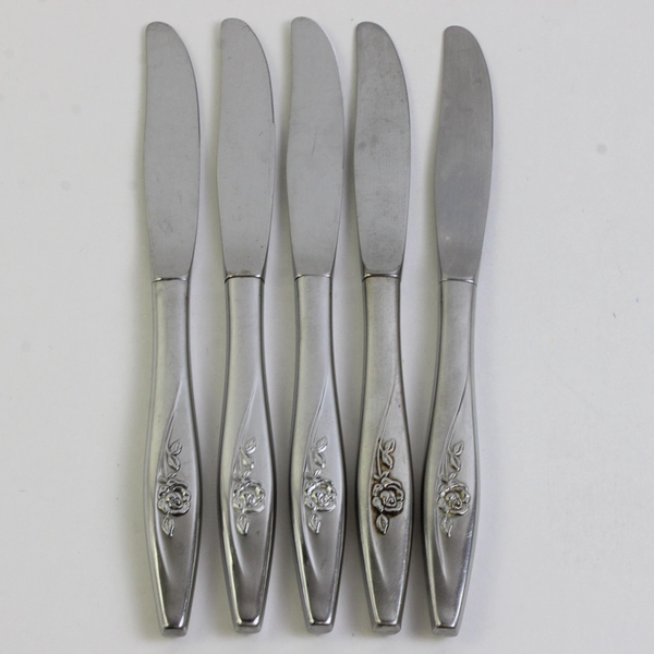 Lot Of 5 Oneida Silver Lasting Rose (Stainless) Flatware Dinner Knive 8.75" Long