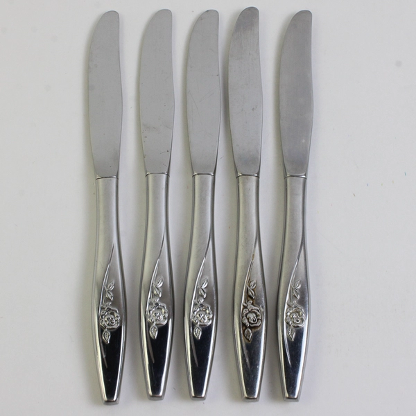 Lot Of 5 Oneida Silver Lasting Rose (Stainless) Flatware Dinner Knive 8.75" Long