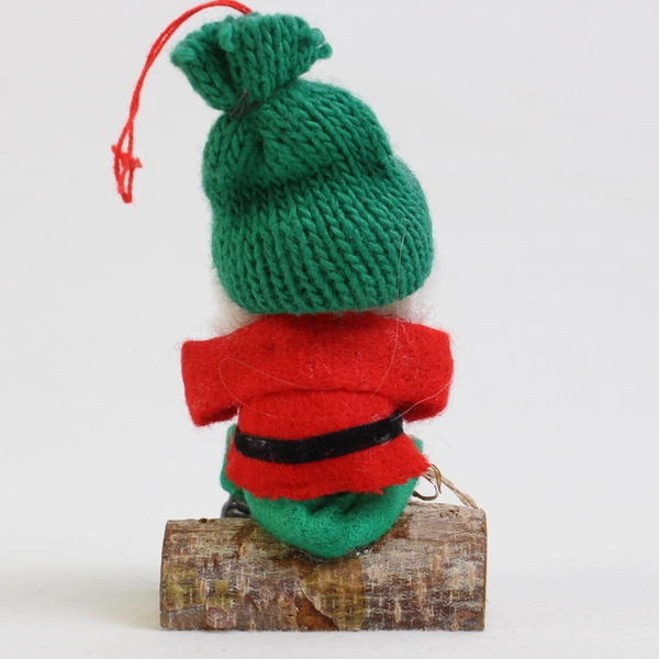 Vintage Handmade Wooden Christmas Elf Gnome Ornament