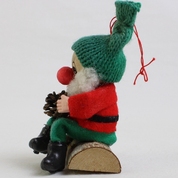 Vintage Handmade Wooden Christmas Elf Gnome Ornament