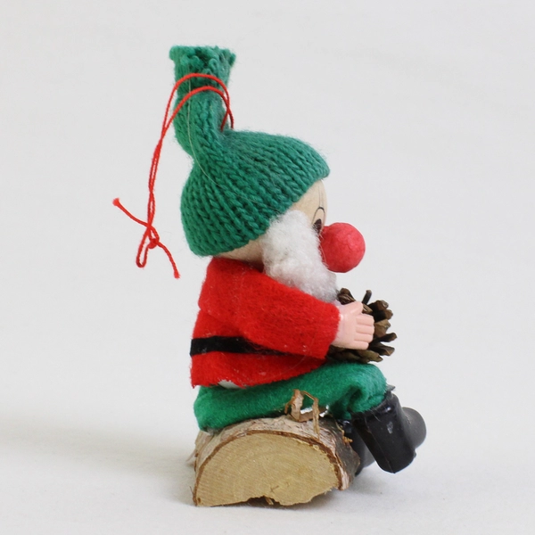 Vintage Handmade Wooden Christmas Elf Gnome Ornament