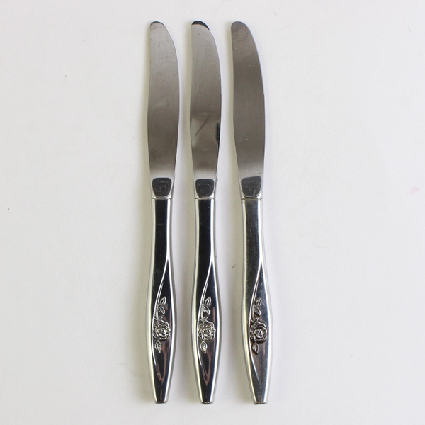 Lot Of 3 Oneida Silver Lasting Rose Stainless Flatware Dinner Knives 8.75" Long