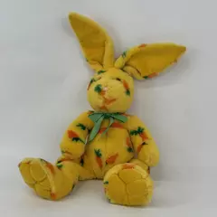 1994 Petting Zoo Yellow Carrot Print Plush Bunny Rabbit W/ Green Bow  22.5 Inch