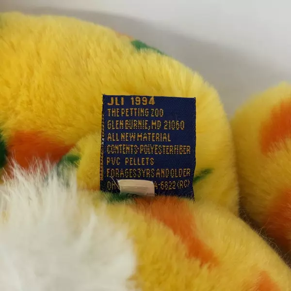 1994 Petting Zoo Yellow Carrot Print Plush Bunny Rabbit W/ Green Bow  22.5 Inch