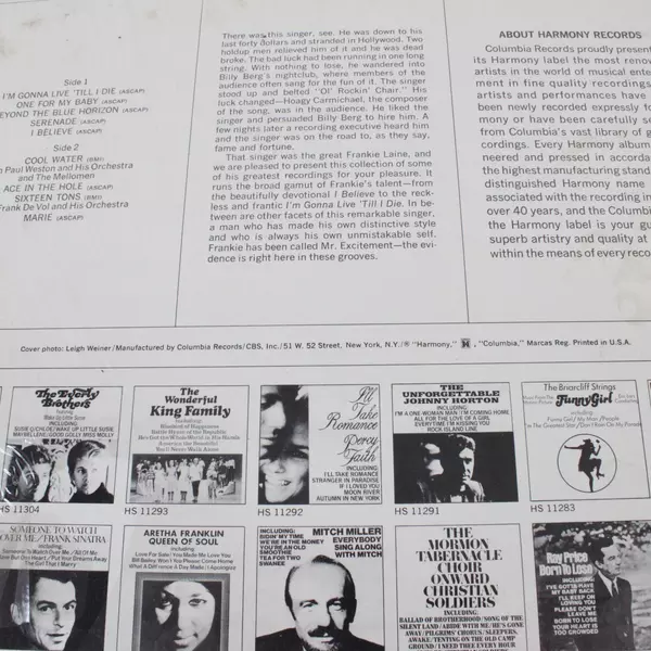 Frankie Laine I'm Gonna Live Till I Die 1969 Harmony Records Stereo LP Pop Vocal