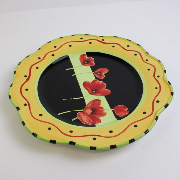 Hausenware Red Poppies Hand-Painted Dinner Plate 11"