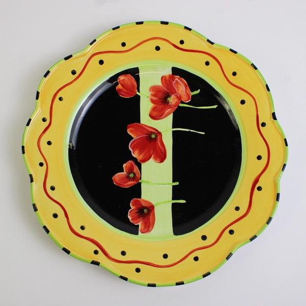 Hausenware Red Poppies Hand-Painted Dinner Plate 11"